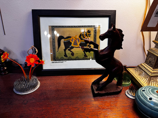 Vintage Hand-Carved Rearing Horse Sculpture