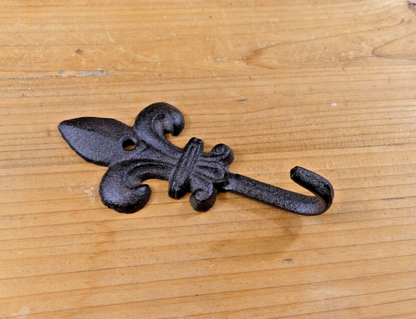 Victorian Rustic Cast Iron Fleur De Lis Wall Hook,  5 1/2"