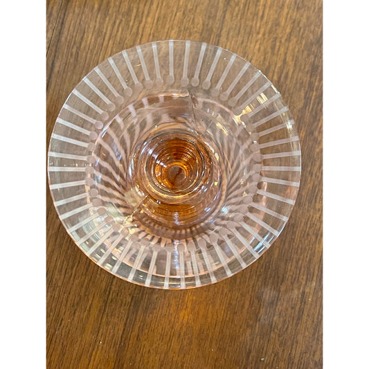 Vintage Pink Depression Glass floral etched 4.5" candle stick holder set of 2