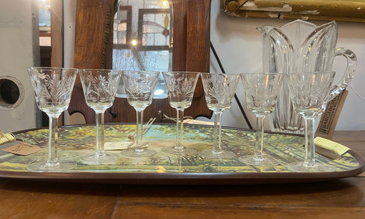 Etched Vintage Cordial Glasses ( Set of 7 )