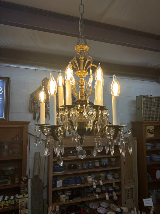 Regency Brass & Crystal Chandelier