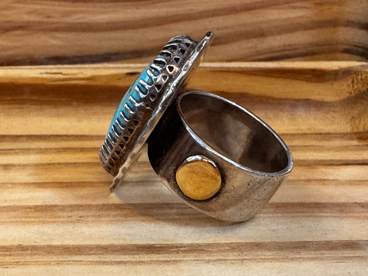 Kingman Turquoise Sterling Ring, 14k