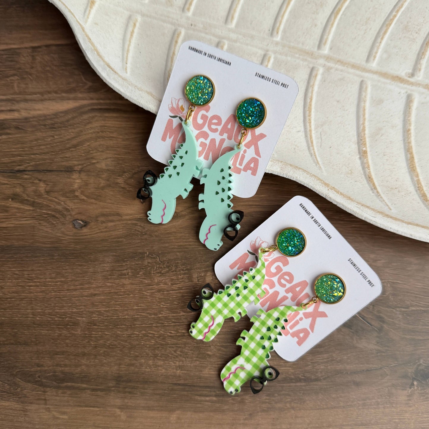 Alligator with Glasses Bookish Dangle Earrings