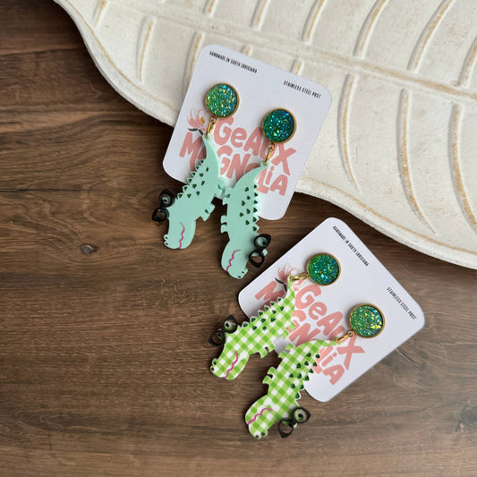 Alligator with Glasses Bookish Dangle Earrings