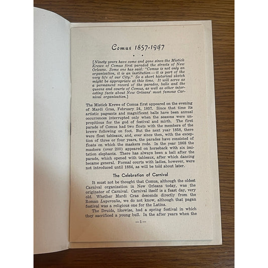 Mistick Krewe of Comus 1857-1947 Mardi Gras Carnival New Orleans booklet