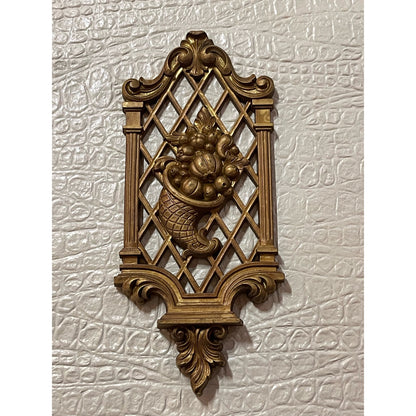 Vintage Mid Century Modern Dart Industries gold lattice wall hanging set of 2