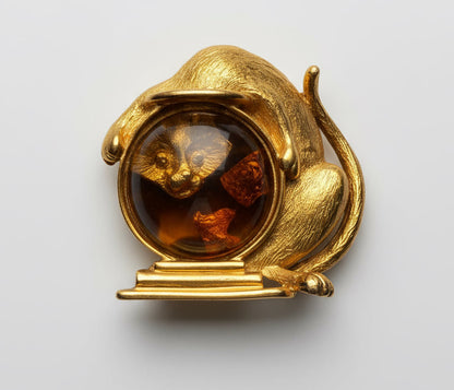 JJ Vtg Cat&Fish Bowl Brooch CSBH