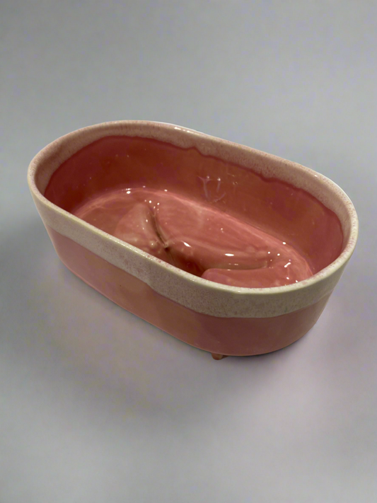 Vtg pink and white drip glaze planter