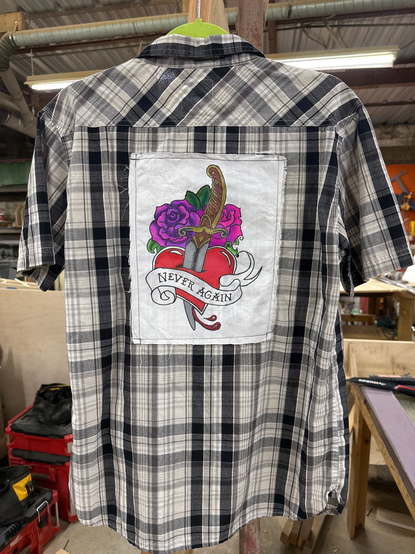 Custom Stitch “Never Again” Shirt