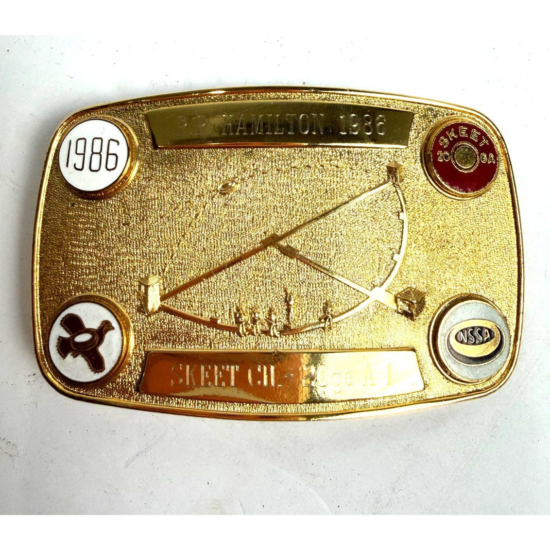Vintage 1986 P.P. Hamilton Skeet Shooting 20ga A1 belt buckle