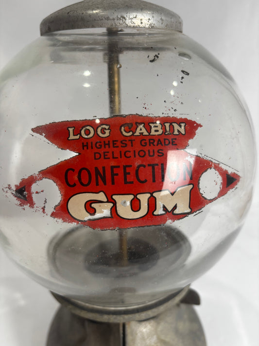 Vintage Log Cabin Confection Gum Ball Machine | Cast Iron & Glass Globe Vending Collector’s Item CSMB