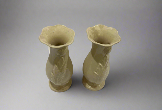 Brush McCoy Feather Relief Vase Pair