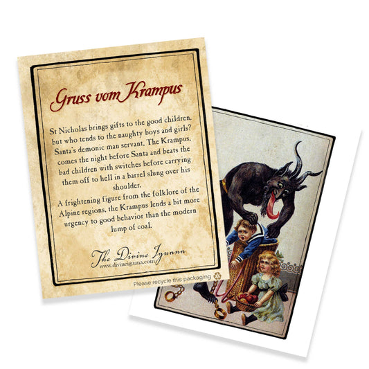 Krampus w/ Naughty Child in Barrel Victorian Goth X-mas Card
