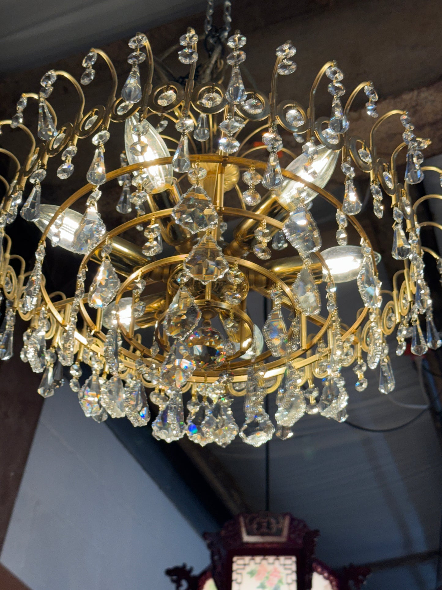 Custom Crystal Chandelier | Polished Brass Tiered Pendant Light