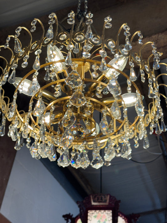 Custom Crystal Chandelier | Polished Brass Tiered Pendant Light