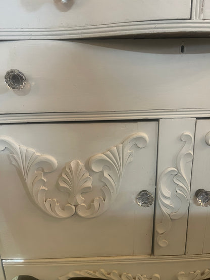 1930s Painted Oak Dresser 3 Drawers & Cabinet