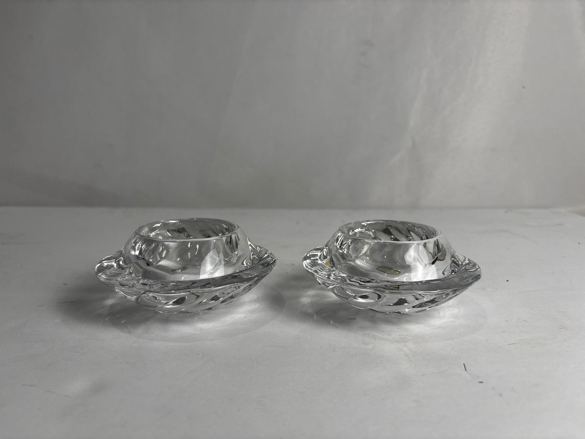 Royal Copenhagen Crystal Votive Candle Holders – Pair of Swirl Tealight Holders with Original Stickers CSMB