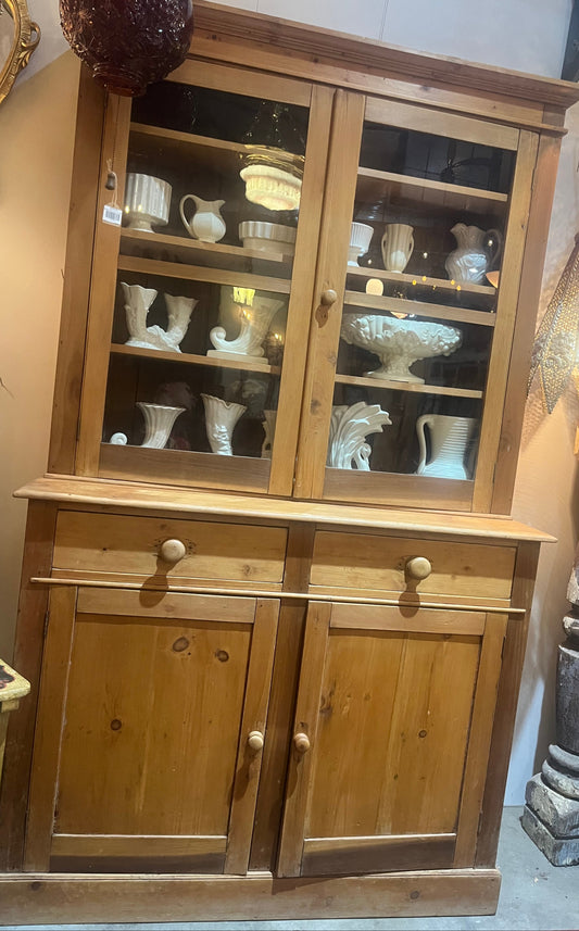 Antique Pine Hutch 2 pieces - Original Glass
