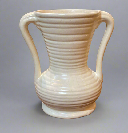Vintage Haeger Pottery ribbed double handle 9.5" urn vase