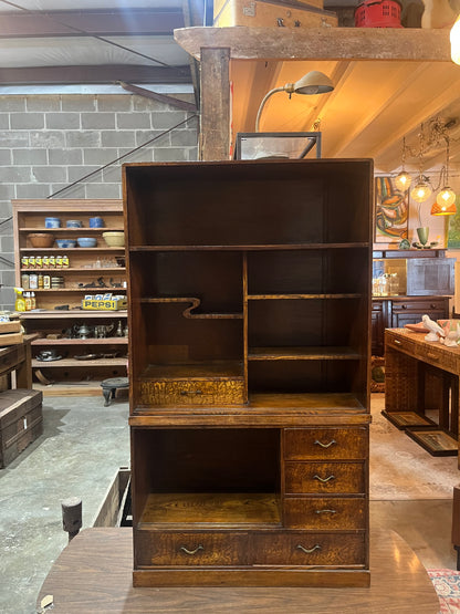 Solid Wood Open Cupboard with 7 Shelves & 6 Drawers
