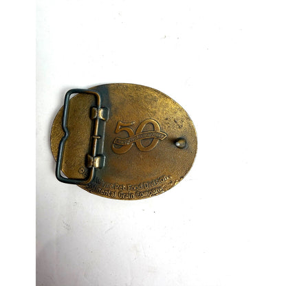 Vintage Wayne Dog Food Belt Buckle Continental Grain 50th Anniversary Metal