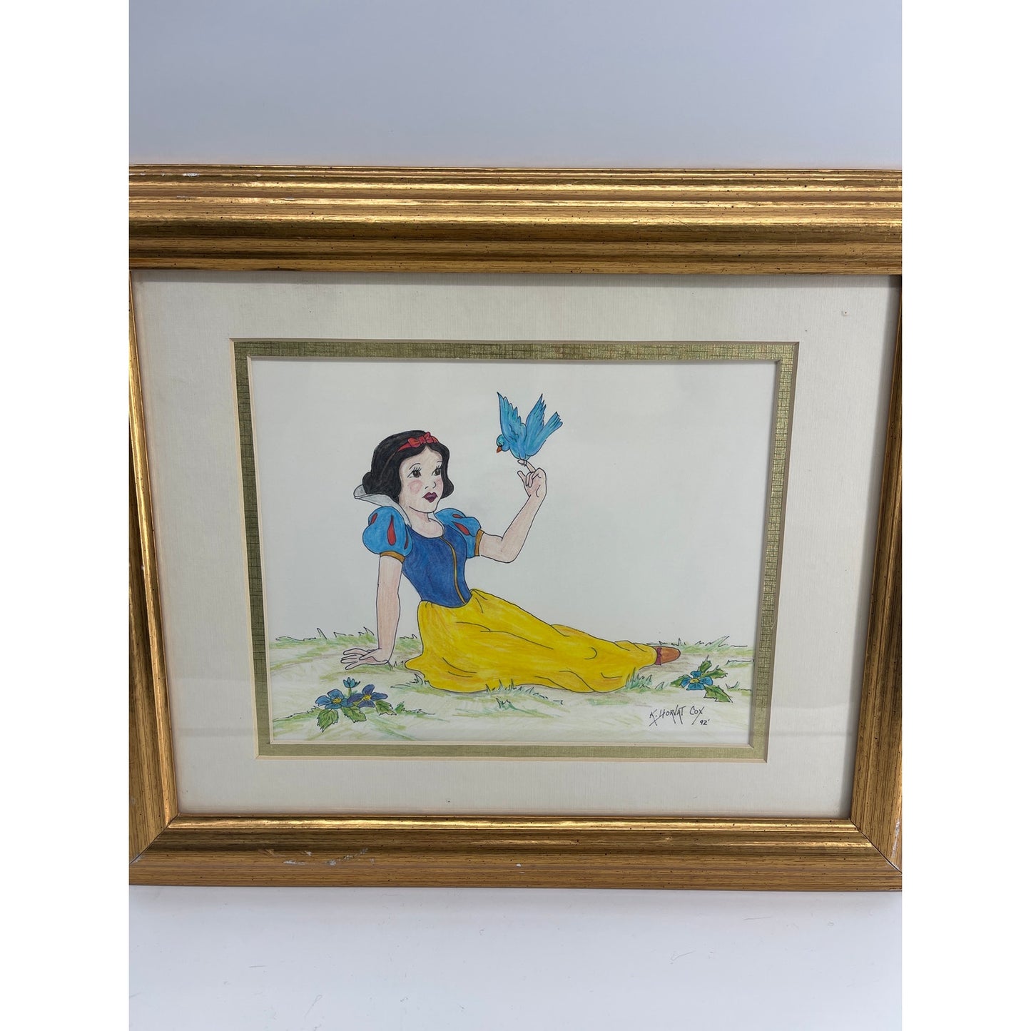Original Disney Snow White color pencil drawing signed framed wall art CSSB