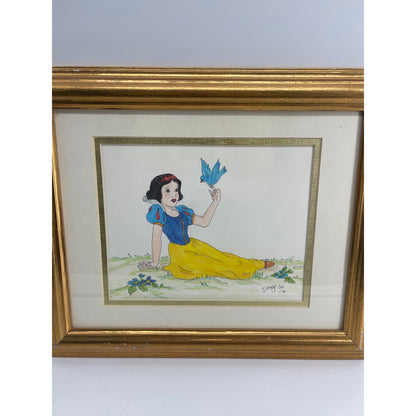 Original Disney Snow White color pencil drawing signed framed wall art CSSB