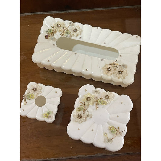 Vintage 1950's Menda Co. retro grandmacore floral bathroom 3 piece set