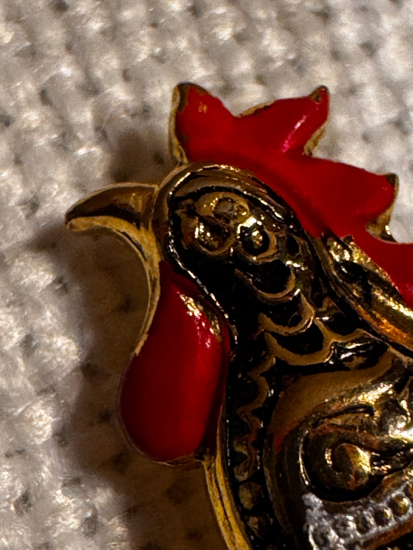 Vintage Japanese Damascene inspired Onagadori Rooster Brooch csbh