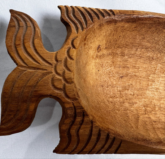 Monkey pod fish shaped bowl