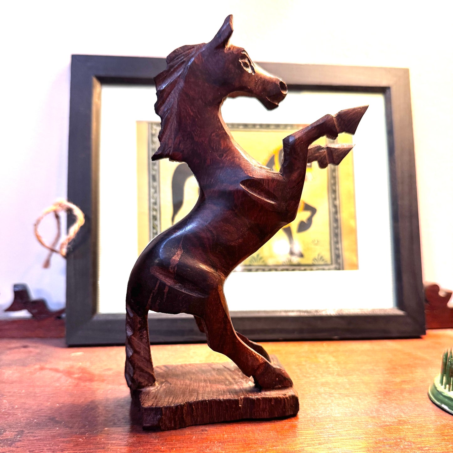 Vintage Hand-Carved Rearing Horse Sculpture