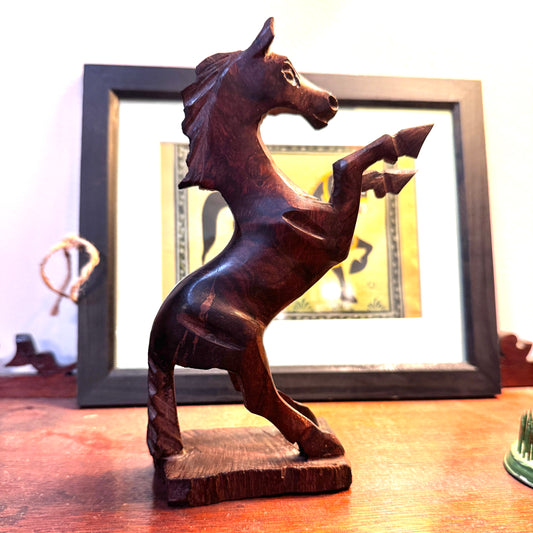 Vintage Hand-Carved Rearing Horse Sculpture