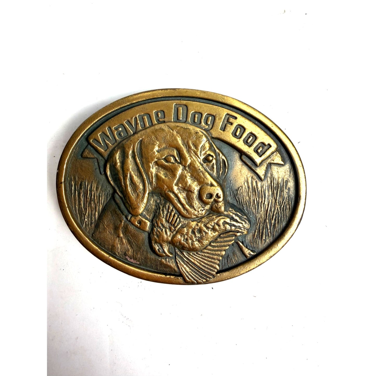 Vintage Wayne Dog Food Belt Buckle Continental Grain 50th Anniversary Metal