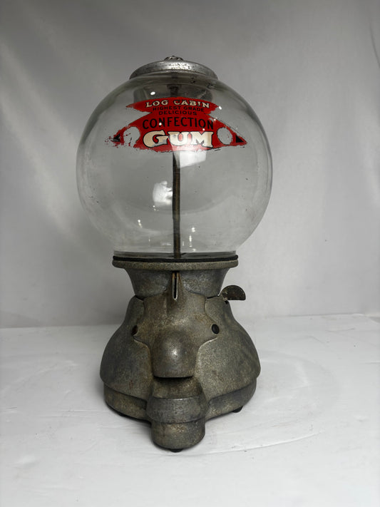 Vintage Log Cabin Confection Gum Ball Machine | Cast Iron & Glass Globe Vending Collector’s Item CSMB