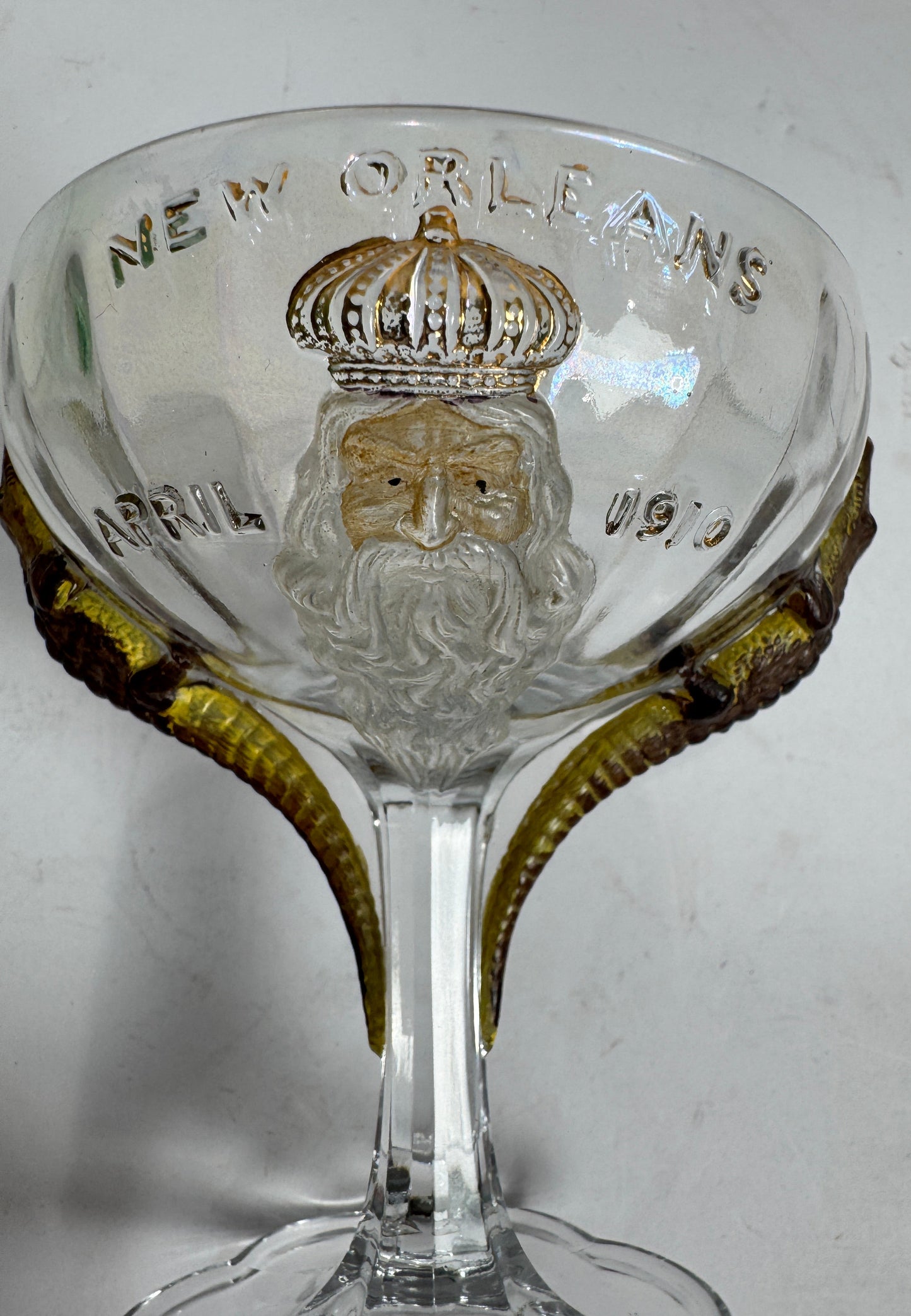 Antique 1910 Syria Shriners New Orleans Souvenir Glass - Rex King of Carnival & Alligator Stem - 1910 Imperial Session Collectib