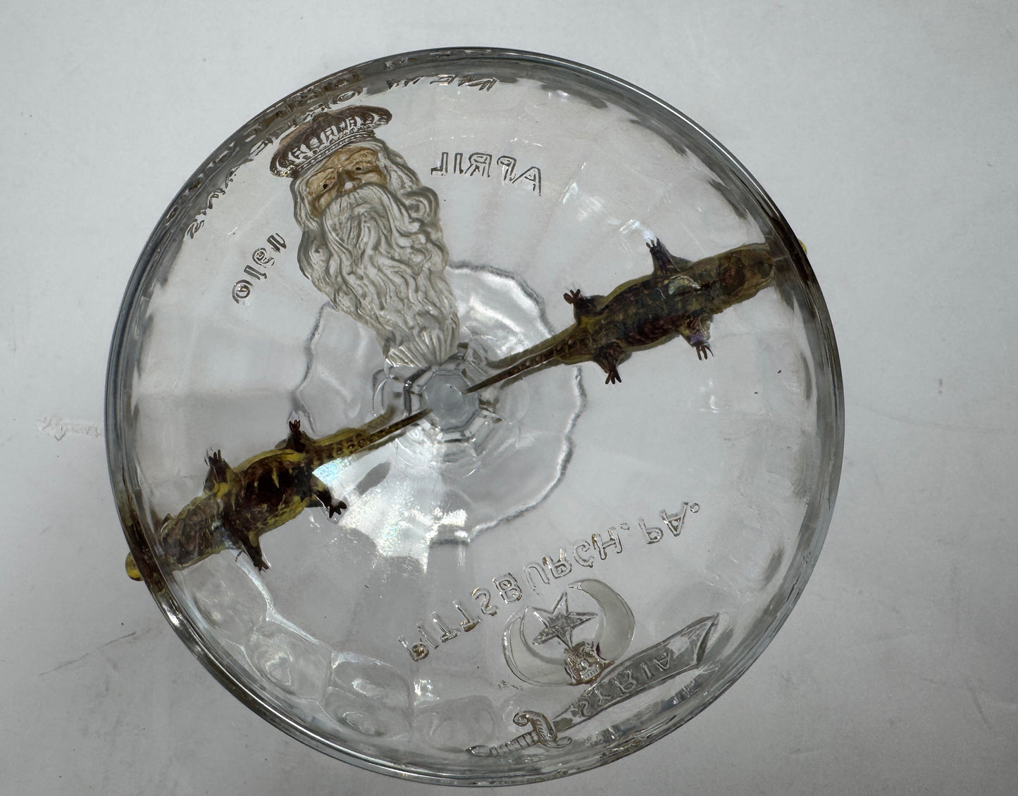 Antique 1910 Syria Shriners New Orleans Souvenir Glass - Rex King of Carnival & Alligator Stem - 1910 Imperial Session Collectib