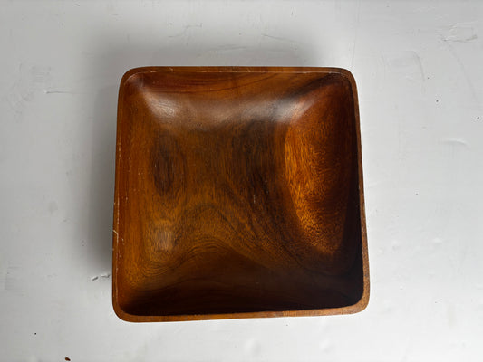 Vintage Mid-Century Modern Square Wooden Serving Bowl – Handcrafted Acacia / Teak Catchall Tray CSHW