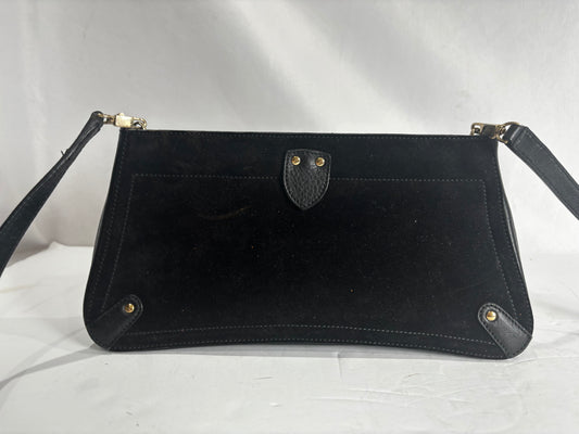 Salvatore Ferragamo Vintage 1980s Black Suede Gancini Crossbody Bag | Gold Hardware CSHW