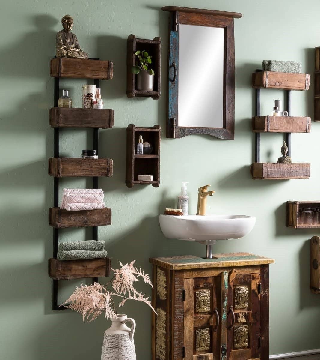 Wooden Brick Mould Wall Shelf Rack