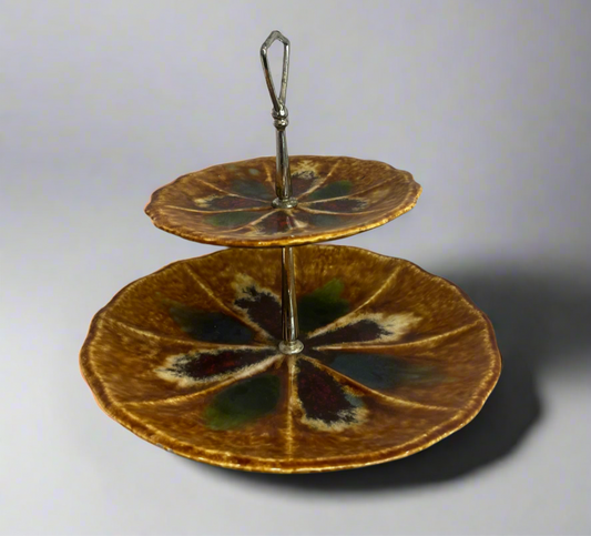 Vintage MCM 1960 2 Tier Dessert/Appetizer Tray Multicolored