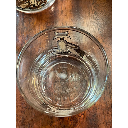 Vintage Culver 22K MCM Mid-Century Modern cat and owl low ball glass set of 8