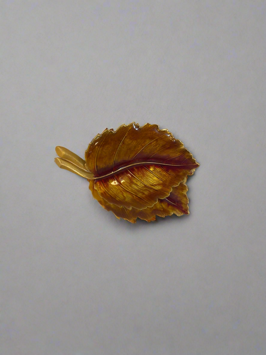 Vtg Enamel Leaf Brooch