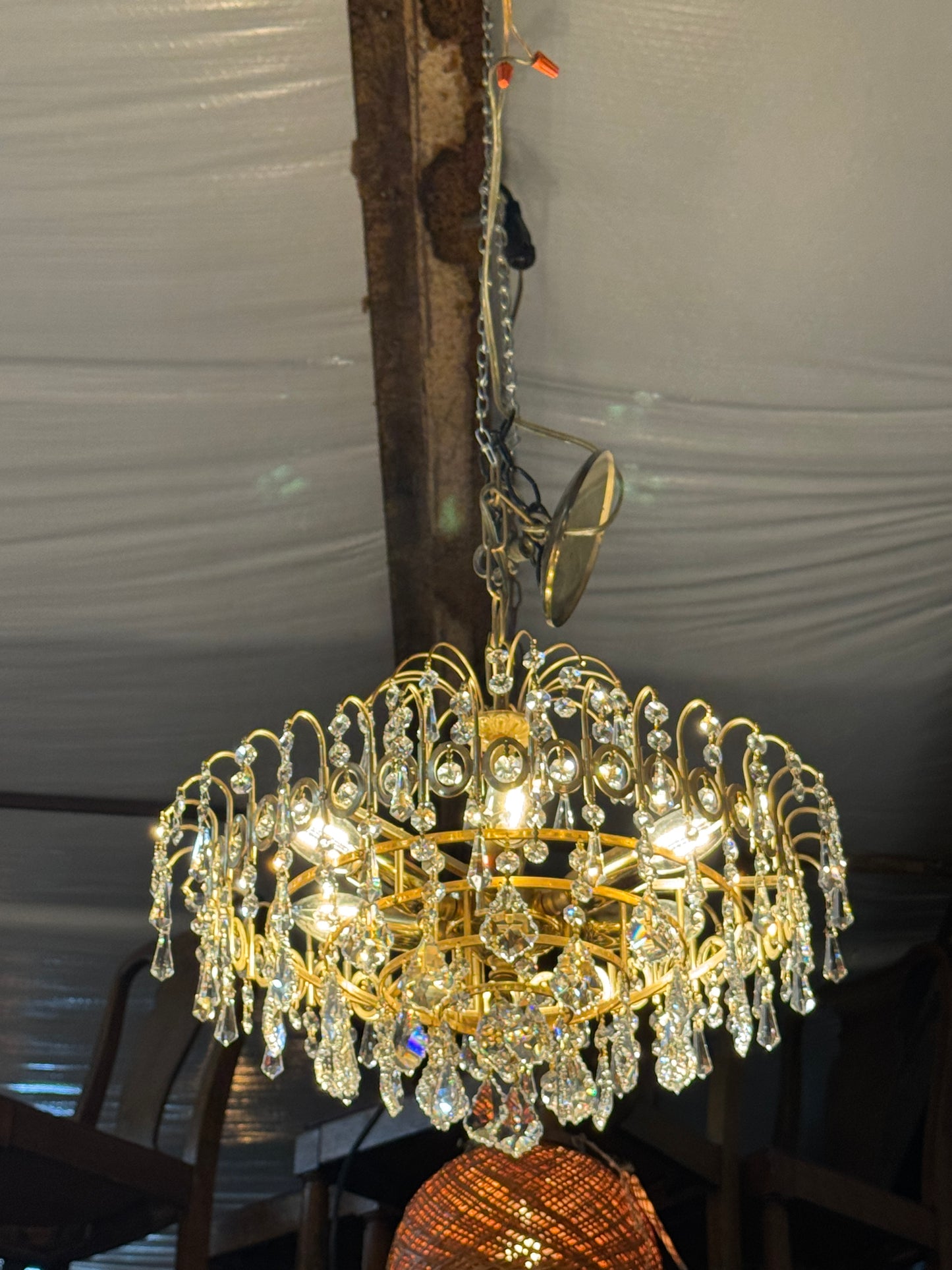 Custom Crystal Chandelier | Polished Brass Tiered Pendant Light