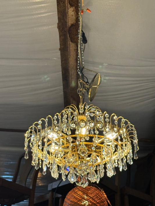 Custom Crystal Chandelier | Polished Brass Tiered Pendant Light