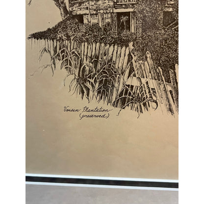 R. Budge pen and ink Voisin Plantation St. John Parish Louisiana framed wall art