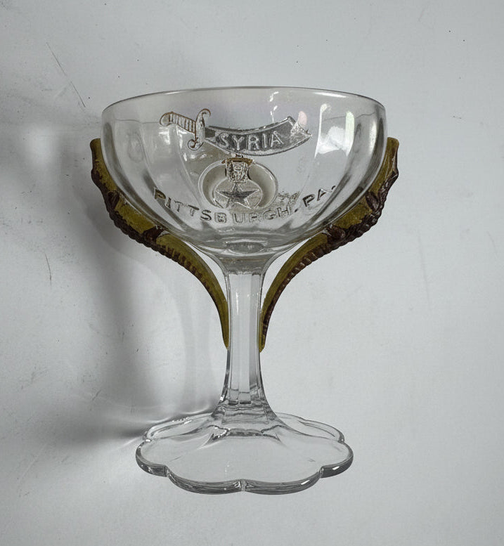 Antique 1910 Syria Shriners New Orleans Souvenir Glass - Rex King of Carnival & Alligator Stem - 1910 Imperial Session Collectib