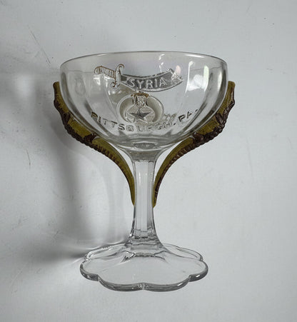 Antique 1910 Syria Shriners New Orleans Souvenir Glass - Rex King of Carnival & Alligator Stem - 1910 Imperial Session Collectib