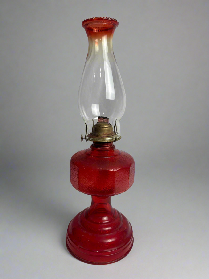 Ruby Pressed Glass Oil Lamp CSBH