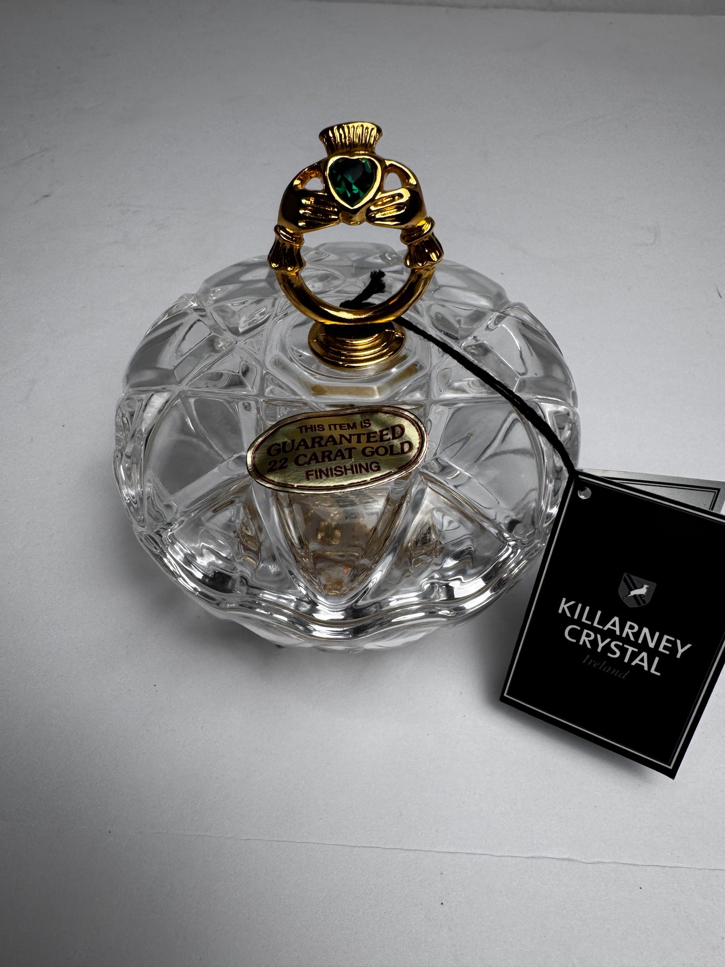 Killarney Crystal Lidded Trinket Box – 22ct Gold Finish Claddagh CSBH