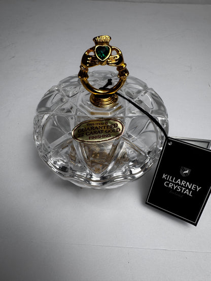 Killarney Crystal Lidded Trinket Box – 22ct Gold Finish Claddagh CSBH